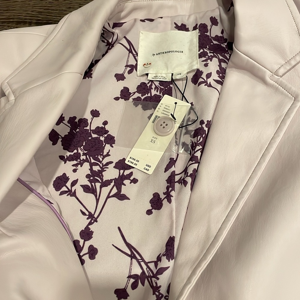 🟪NWT Anthropologie Lavender purple faux leather blazer xs - Picture 5 of 14
